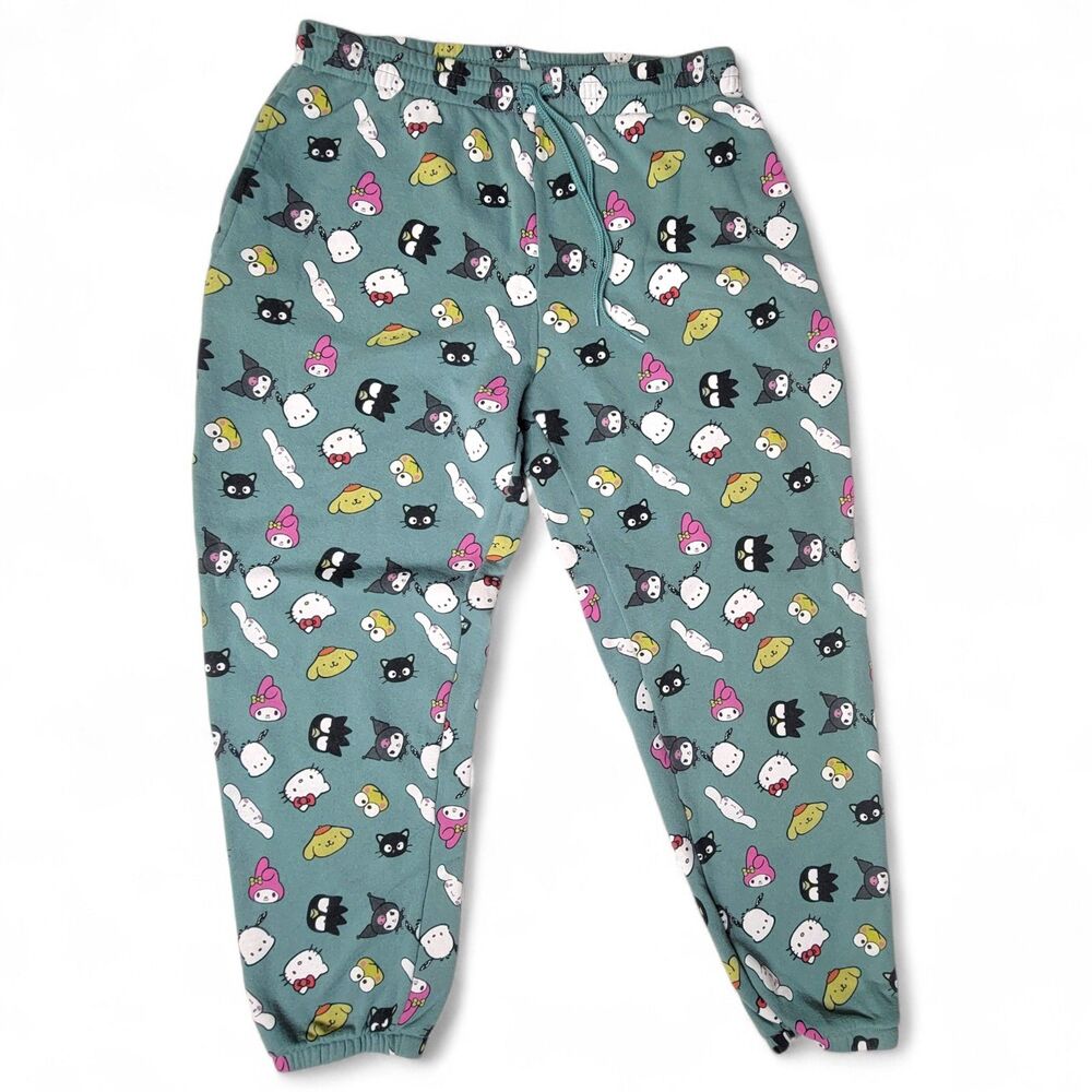 Hello Kitty & Friends Sweatpants Youth XL Sanrio Green Allover Graphic Print - Picture 1 of 4